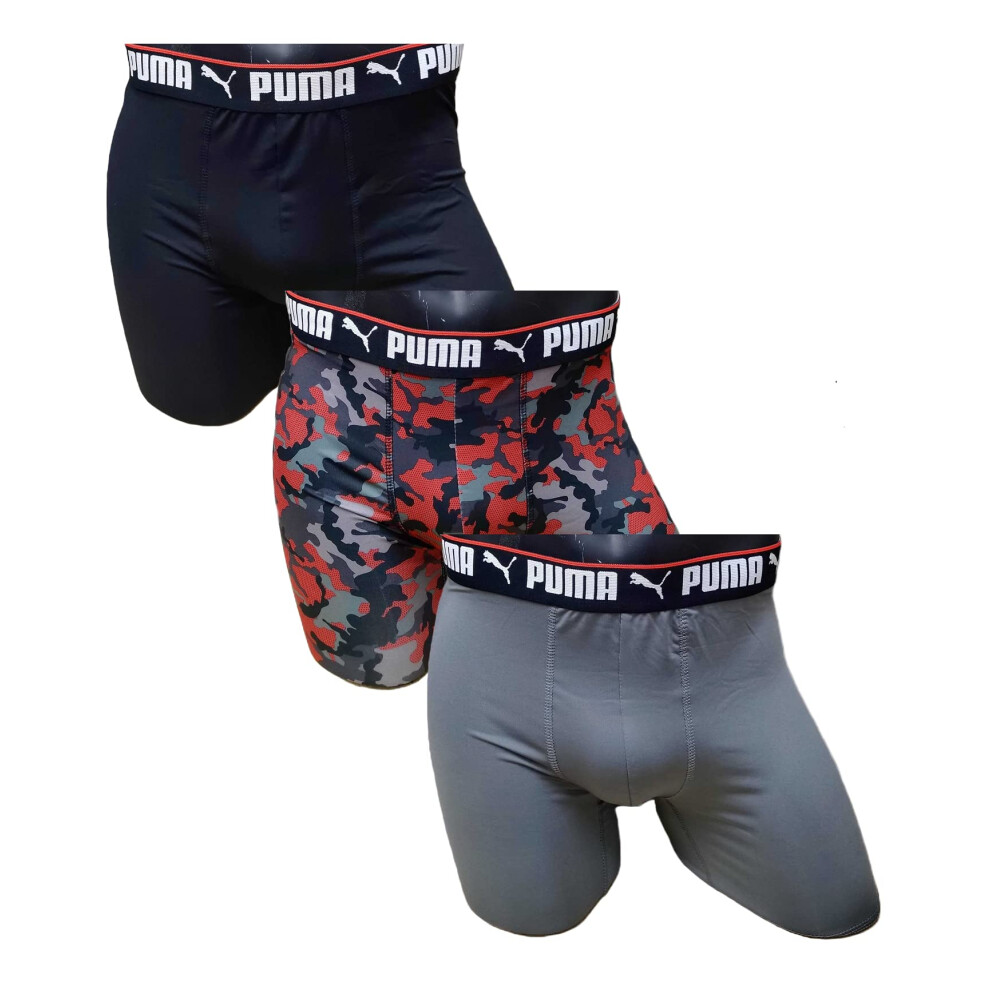 PUMA Men's 3 Pack Performance Boxer Briefs  Black/Red Camo/Grey  Mediu