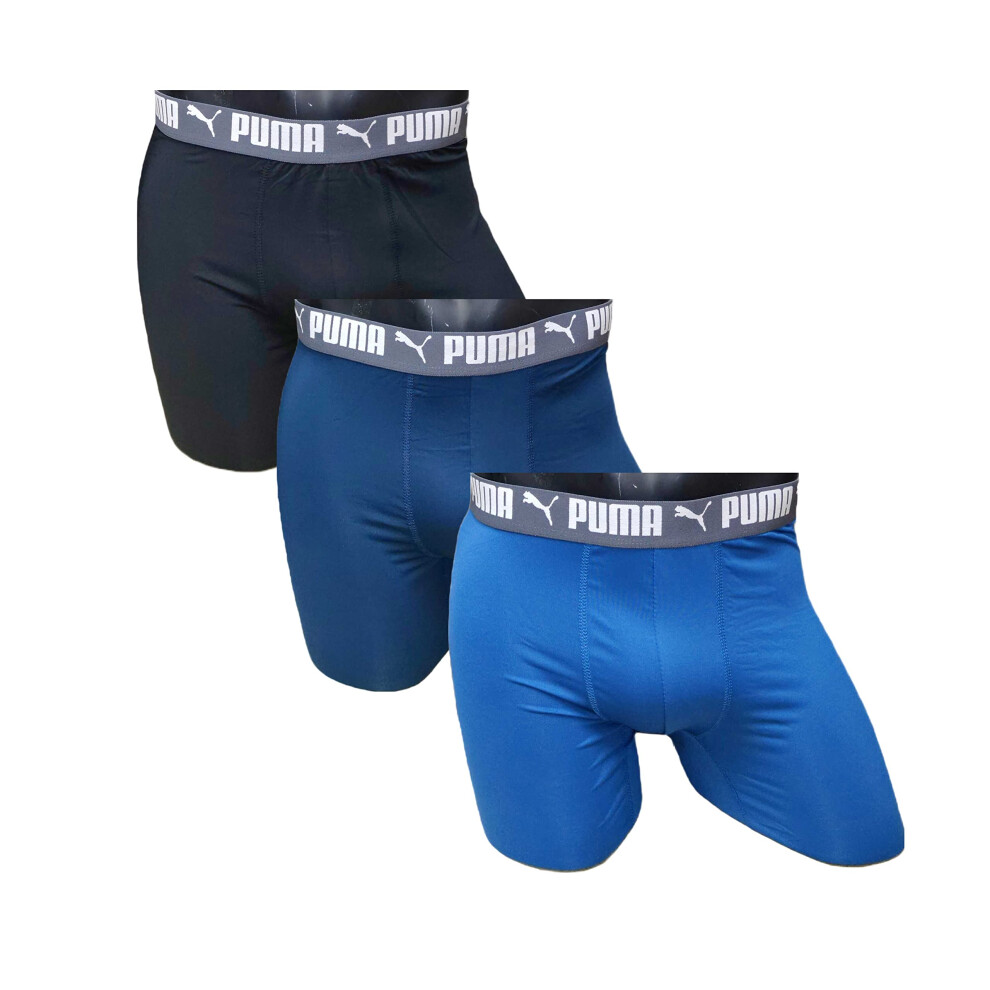 PUMA Men's 3 Pack Performance Boxer Briefs  Blue Combo  Medium