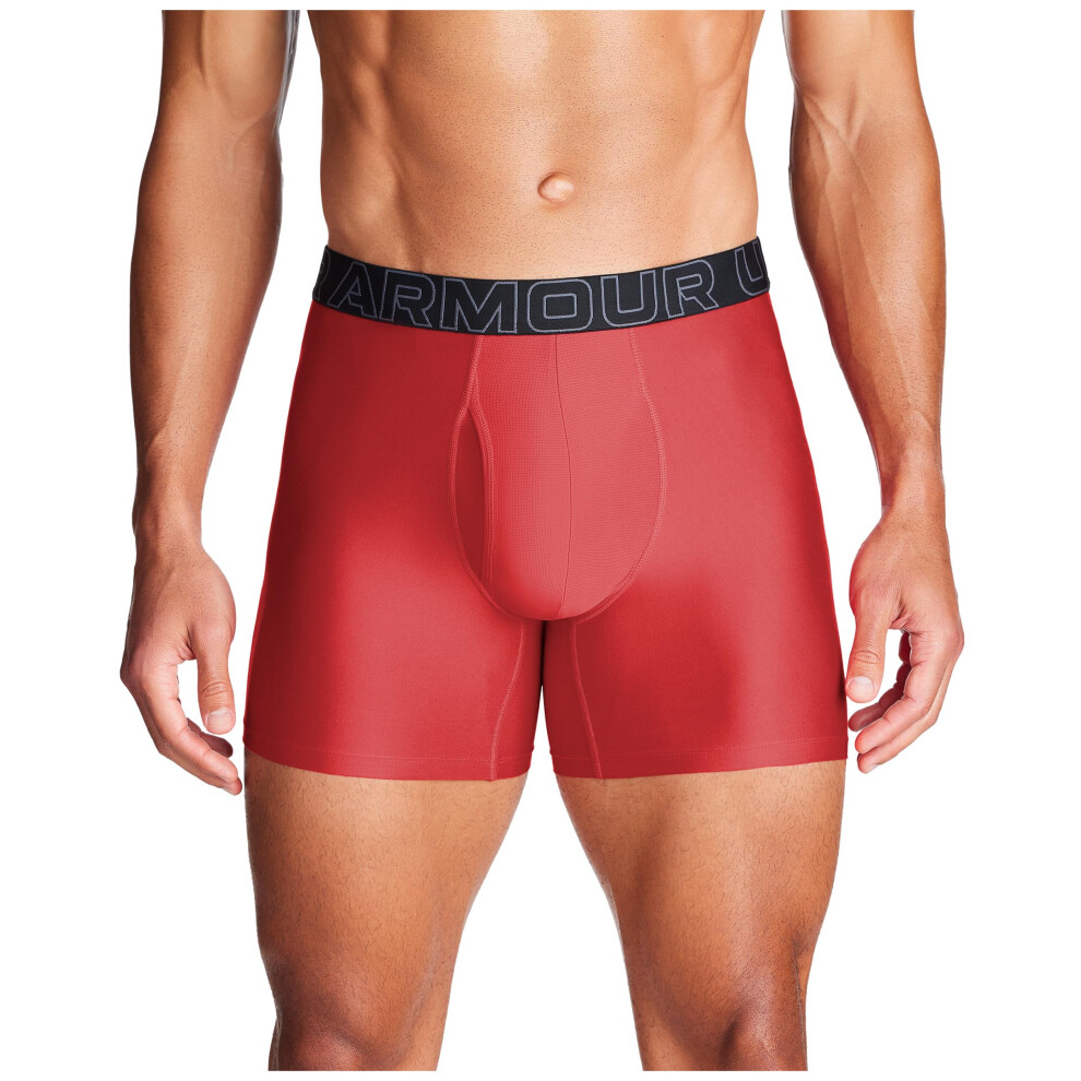 UA Performance Tech Boxerjock 6in 3-Pack  Red Heather Solid 3 Pack  L