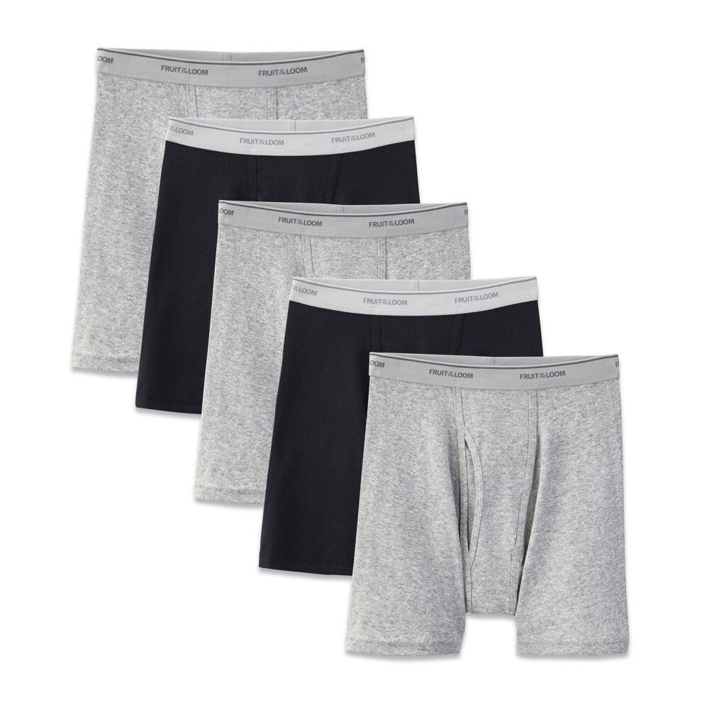 Fruit of the Loom 3 Men's Boxer Briefs - Black/Gray (2X (Waist 44""-46