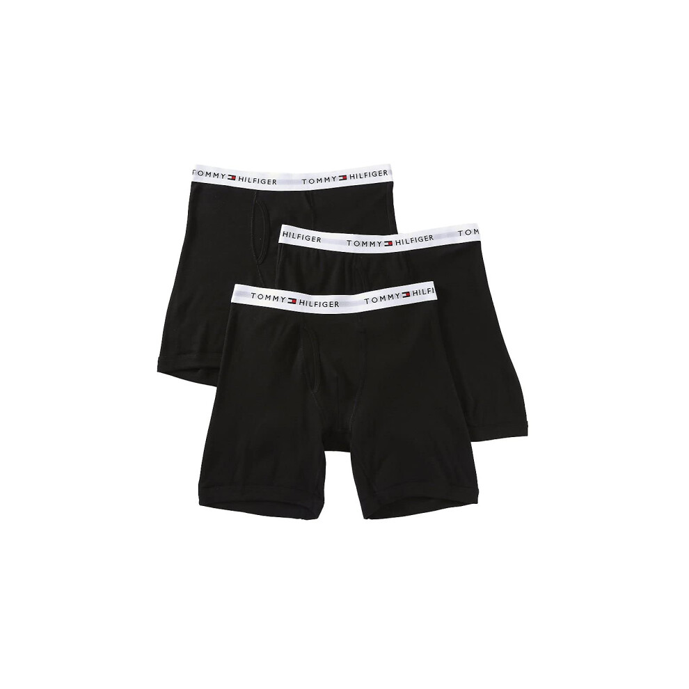 Tommy Hilfiger Men's 3-Pack Cotton Boxer Brief  Black  Large(36-38)