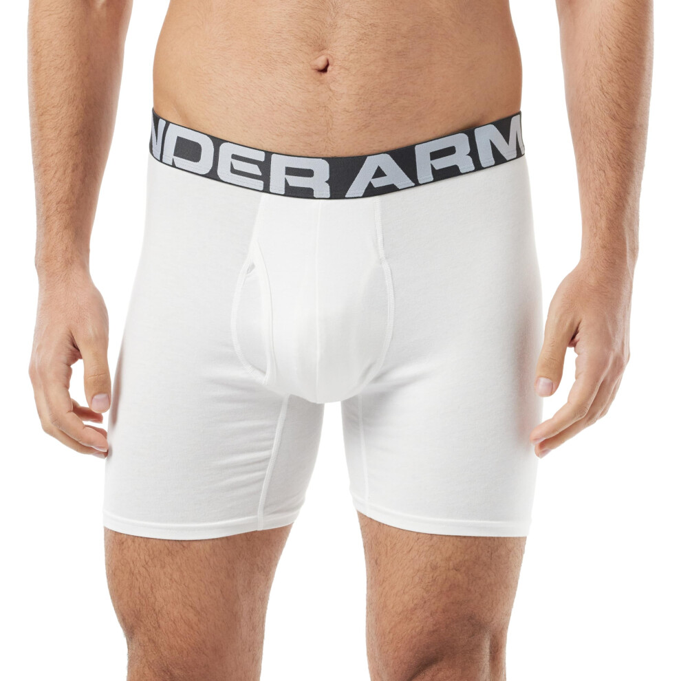 Under Armour mens Charged Cotton 6-inch Boxerjock 3-Pack   White (100)