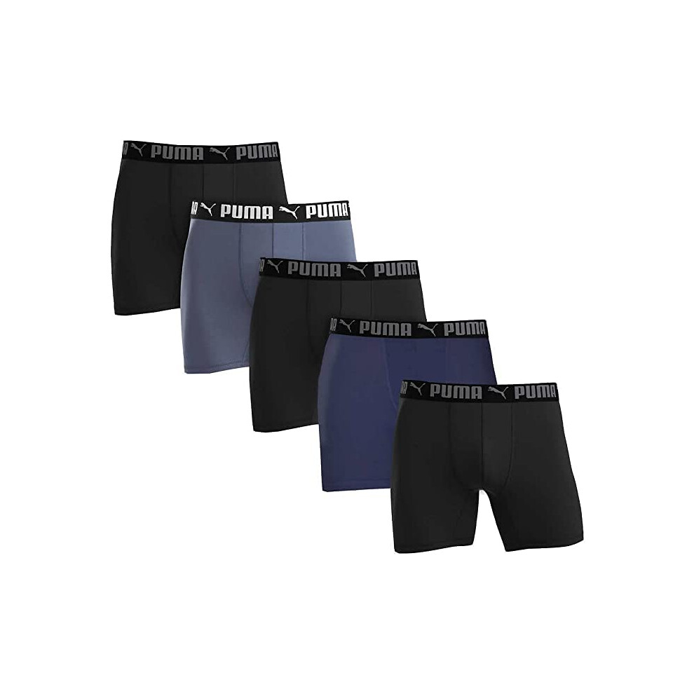 PUMA Men's Microfiber Boxer Brief  5-Pack - Blue  Gray and Black X-Lar