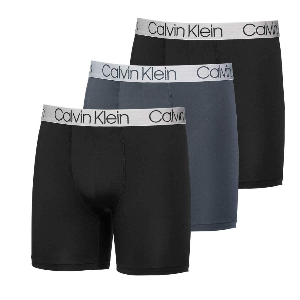 Calvin Klein Mens 3 Pack Chromatic Microfiber Boxer Briefs (Black/Grey