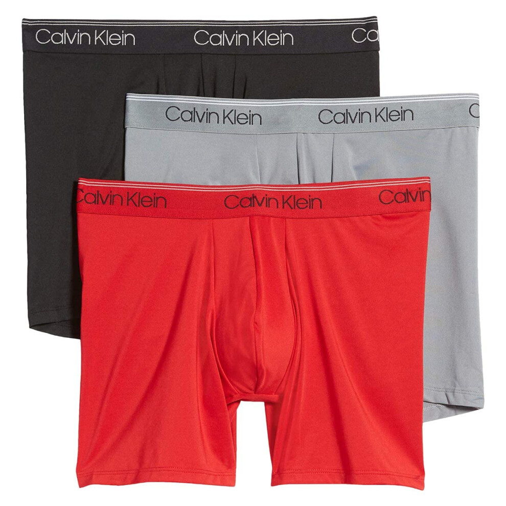 Calvin Klein Men's Micro Stretch 3-Pack Boxer Brief  Black  RED  Convo