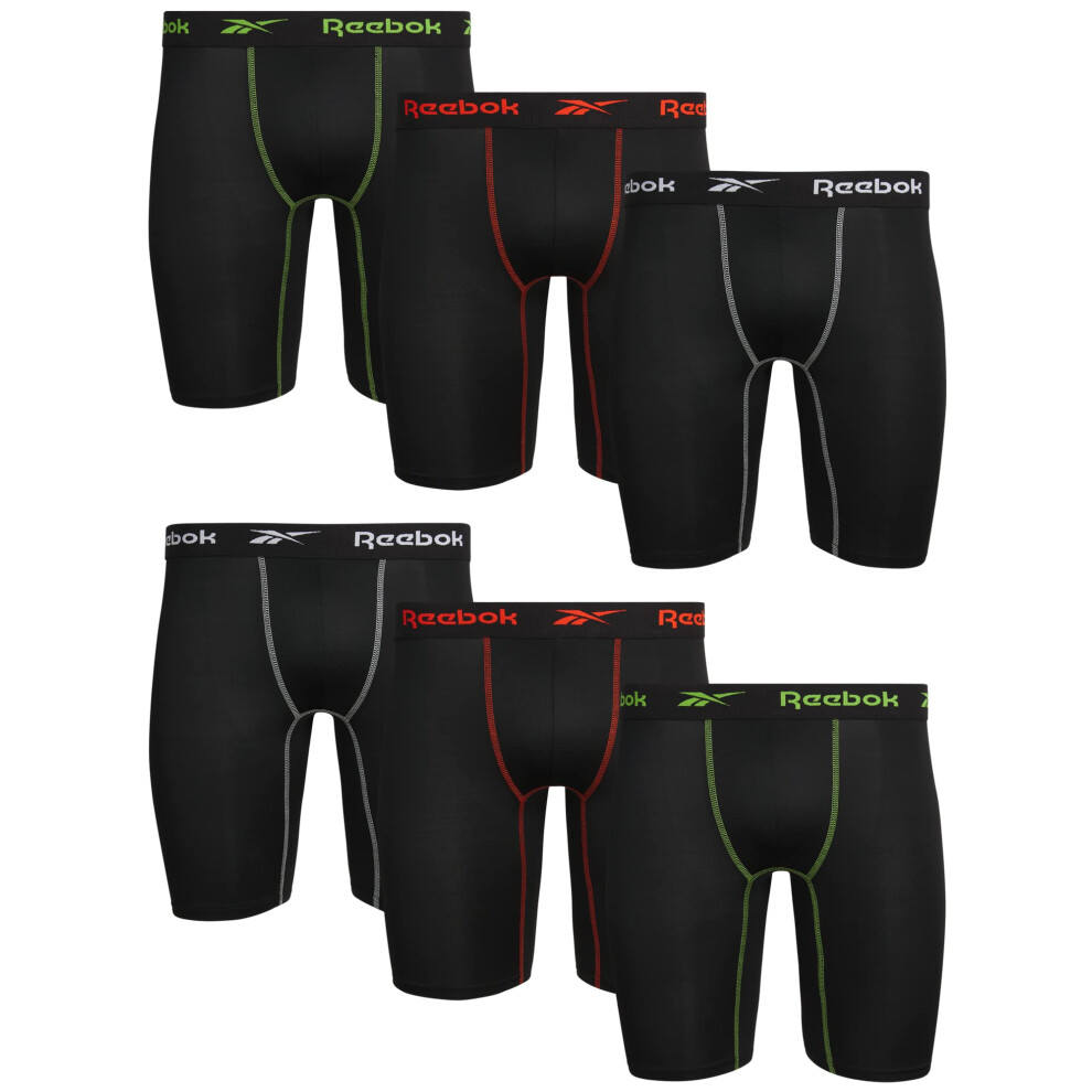 Reebok Mens Underwear Long Leg Performance Boxer Briefs (6 Pack)  Size