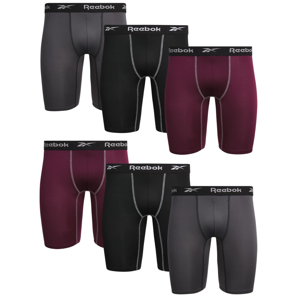 Reebok Mens Underwear Long Leg Performance Boxer Briefs (6 Pack)  Size