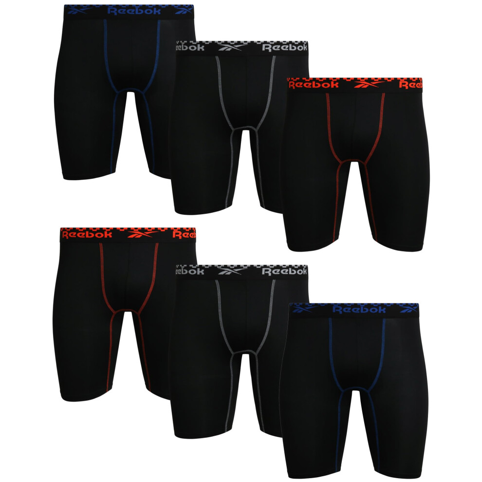 Reebok Mens Underwear - Long Leg Performance Boxer Briefs (6 Pack)  Si