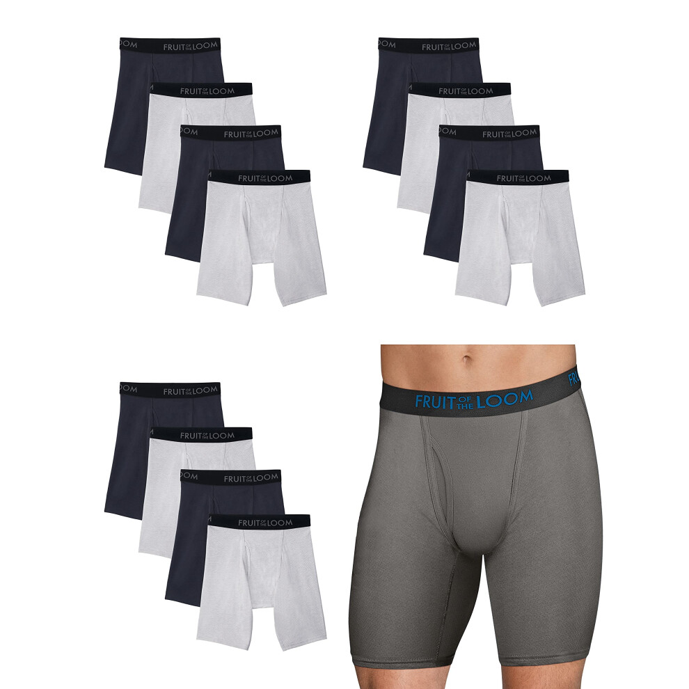 Fruit of the Loom Men's Long Leg Boxer Briefs 12-Pack Breathable Cotton Micro-Mesh M