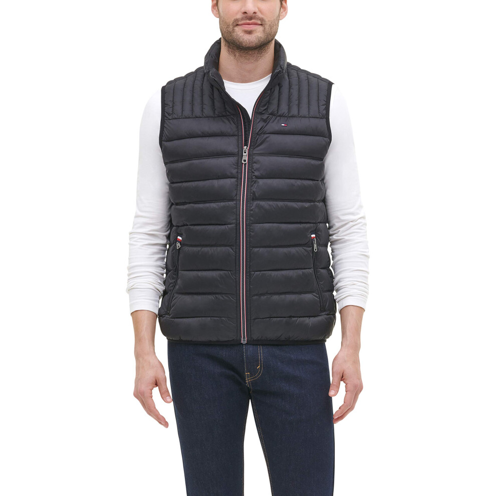 Tommy Hilfiger Men's Ultra Loft Quilted Puffer Vest  black  Medium