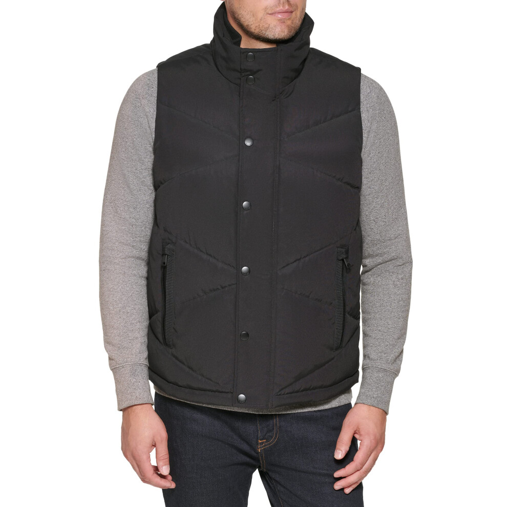 Tommy Hilfiger Men's Diamond Quilted Stand Collar Vest  Black  Large