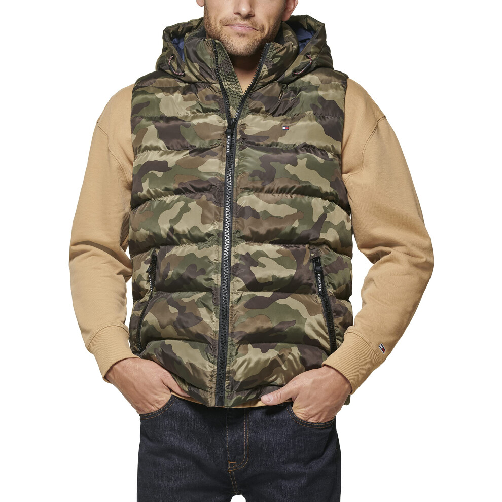 Tommy Hilfiger Men's Hooded Puffer Vest  Camouflage  X-Large