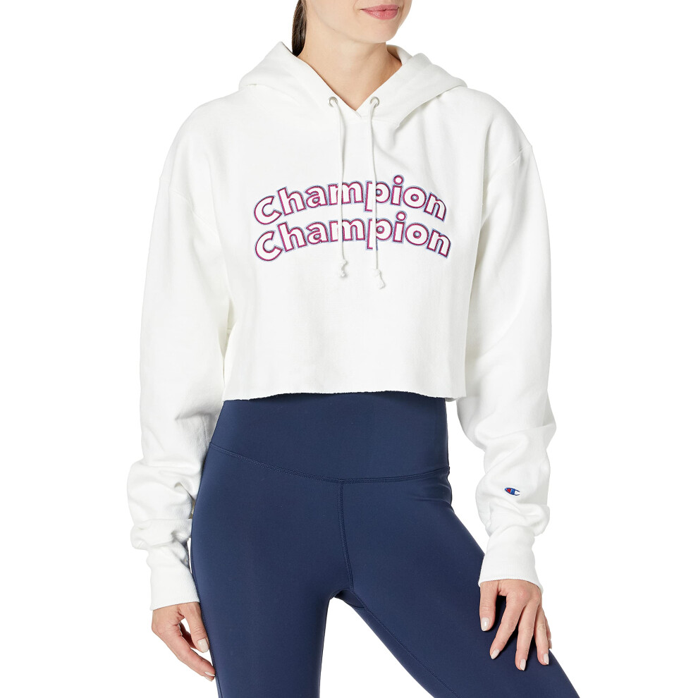 Champion Women's Cropped Reverse Weave Hoodie  White-586711  Medium