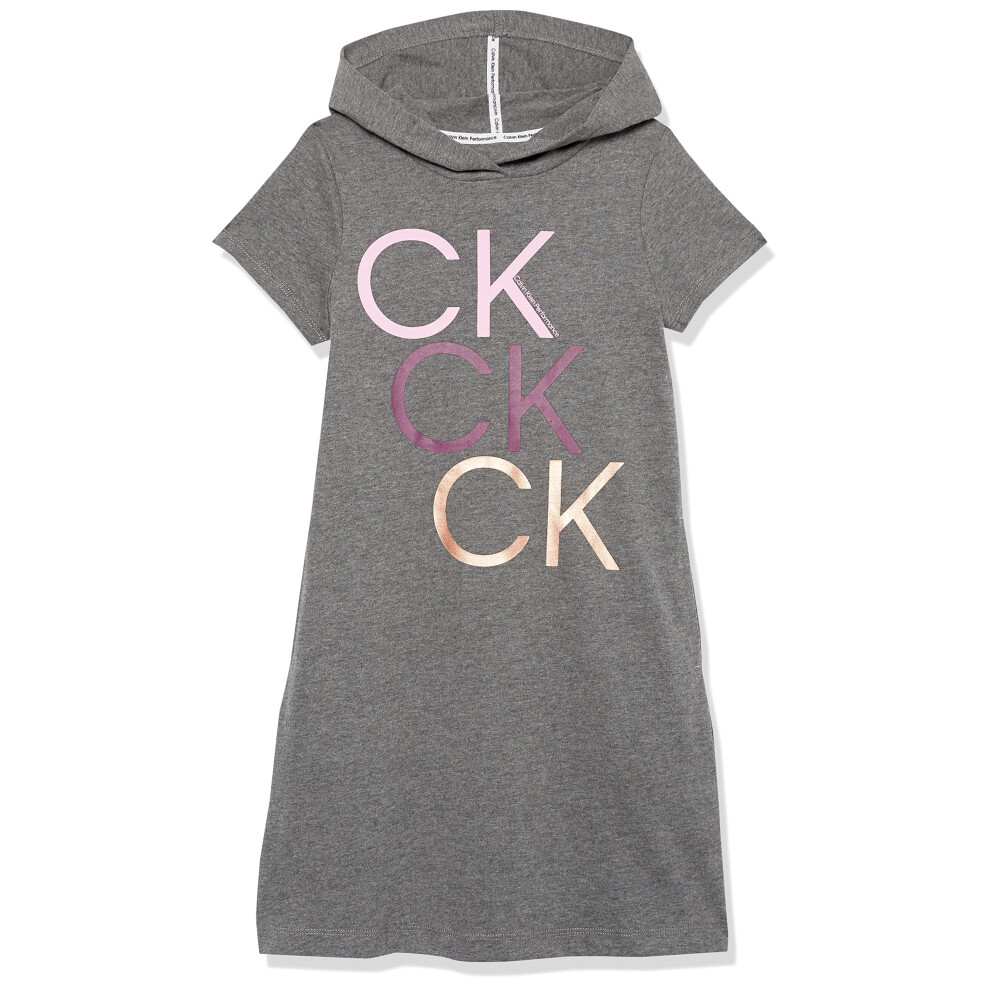 Calvin Klein Girls' Performance Logo Sweatshirt Dress  Fleece Hoodie w