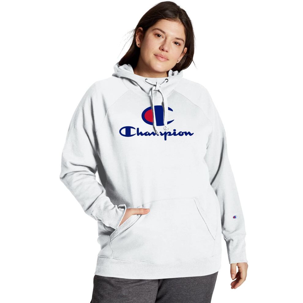 Champion womens Plus Powerblend Hoodie  Script Logo Sweatshirt  White-