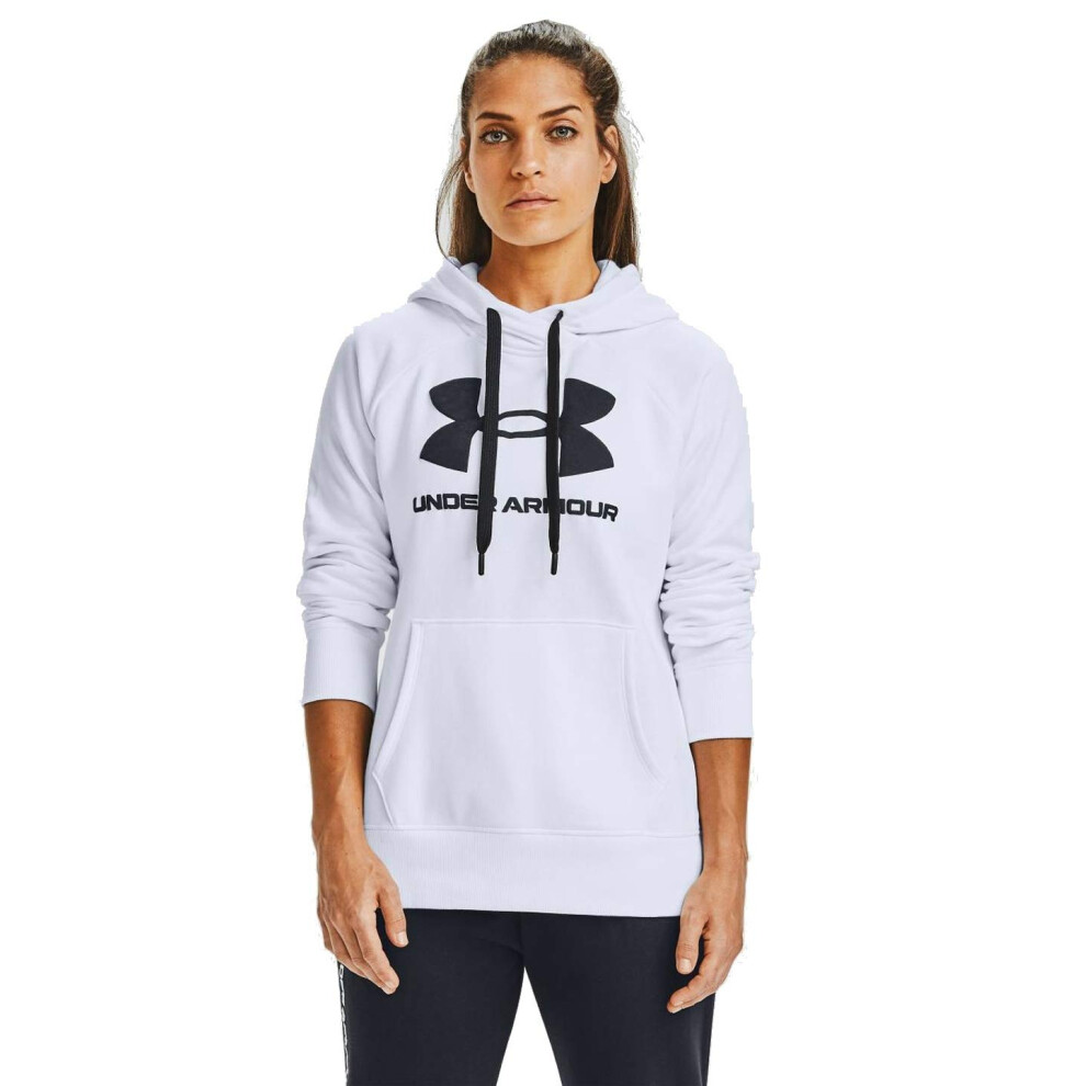 Under Armour Womens Rival Fleece Logo Hoodie   White (100)/Black   X-S