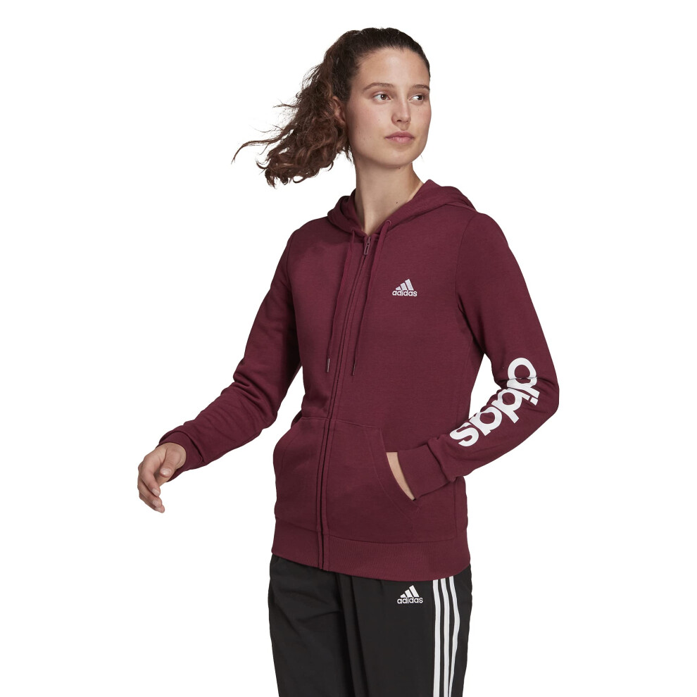 adidas womens Essentials Logo Full-Zip Hoodie Victory Crimson/White Me