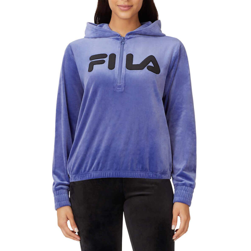 Fila Womens Velour Quarter Zip Hoodie (Marlin  Small)