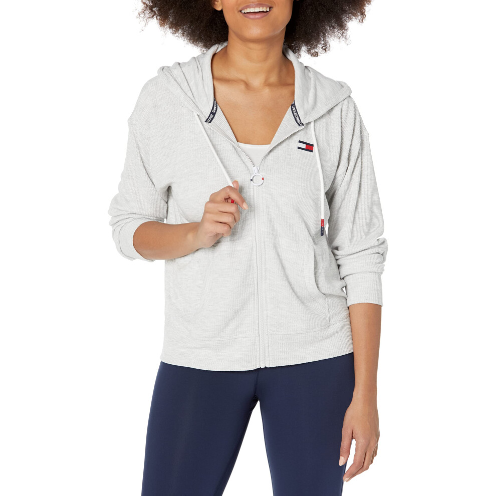 Tommy Hilfiger Women's Performance Zip Hoodie  White Stone Heather  Me