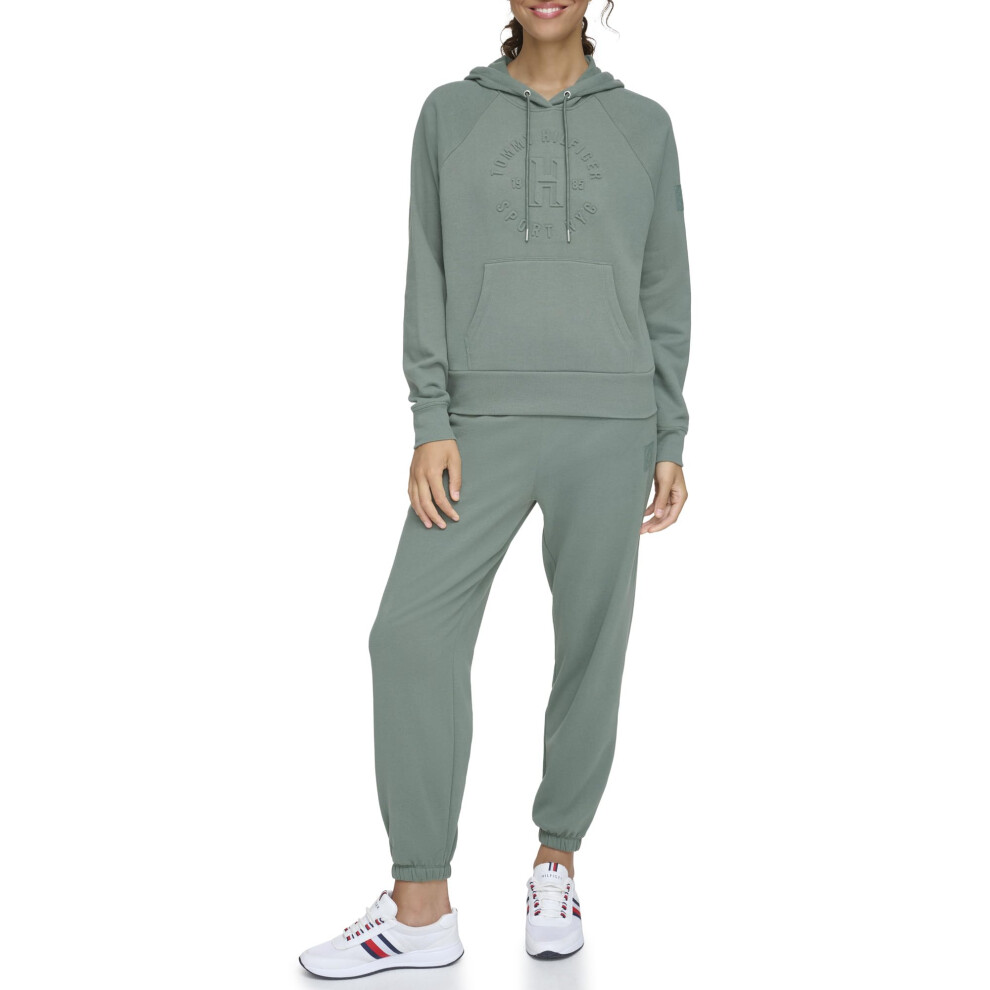 Tommy Hilfiger Women's Embossed Graphic Soft Fleece Hoodie  Basil