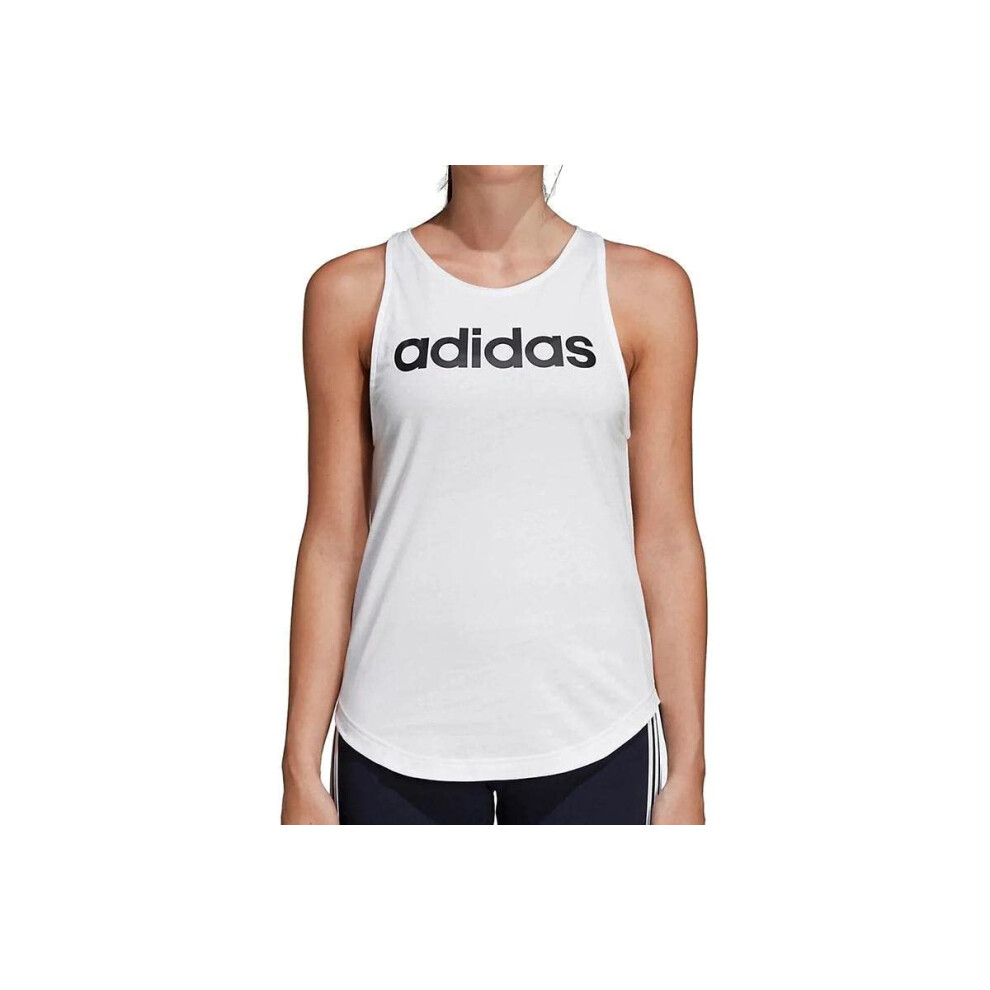 adidas Women's Essentials Linear Loose Tank Top  White/Black  Small