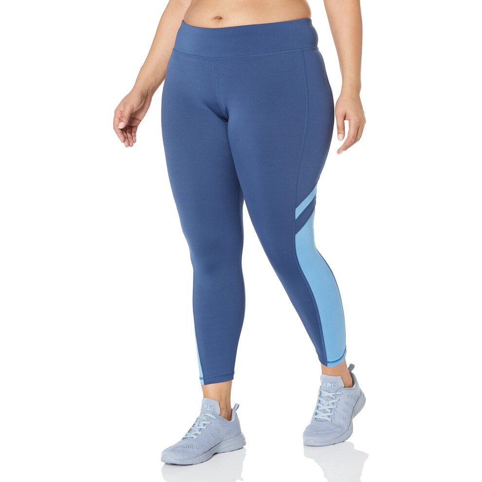 Reebok Women's Plus Size Workout Ready Leggings  Batik Blue/Mesh Sides