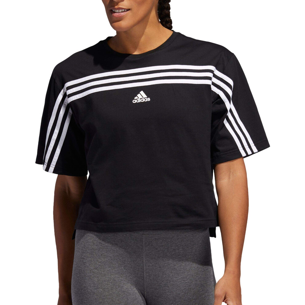 adidas Women's Must Haves Ringer 3-Stipes T-Shirt (Black White  XS)