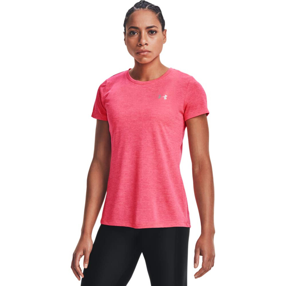 Under Armour womens Tech Twist T-Shirt   Cerise (653)/Metallic Silver