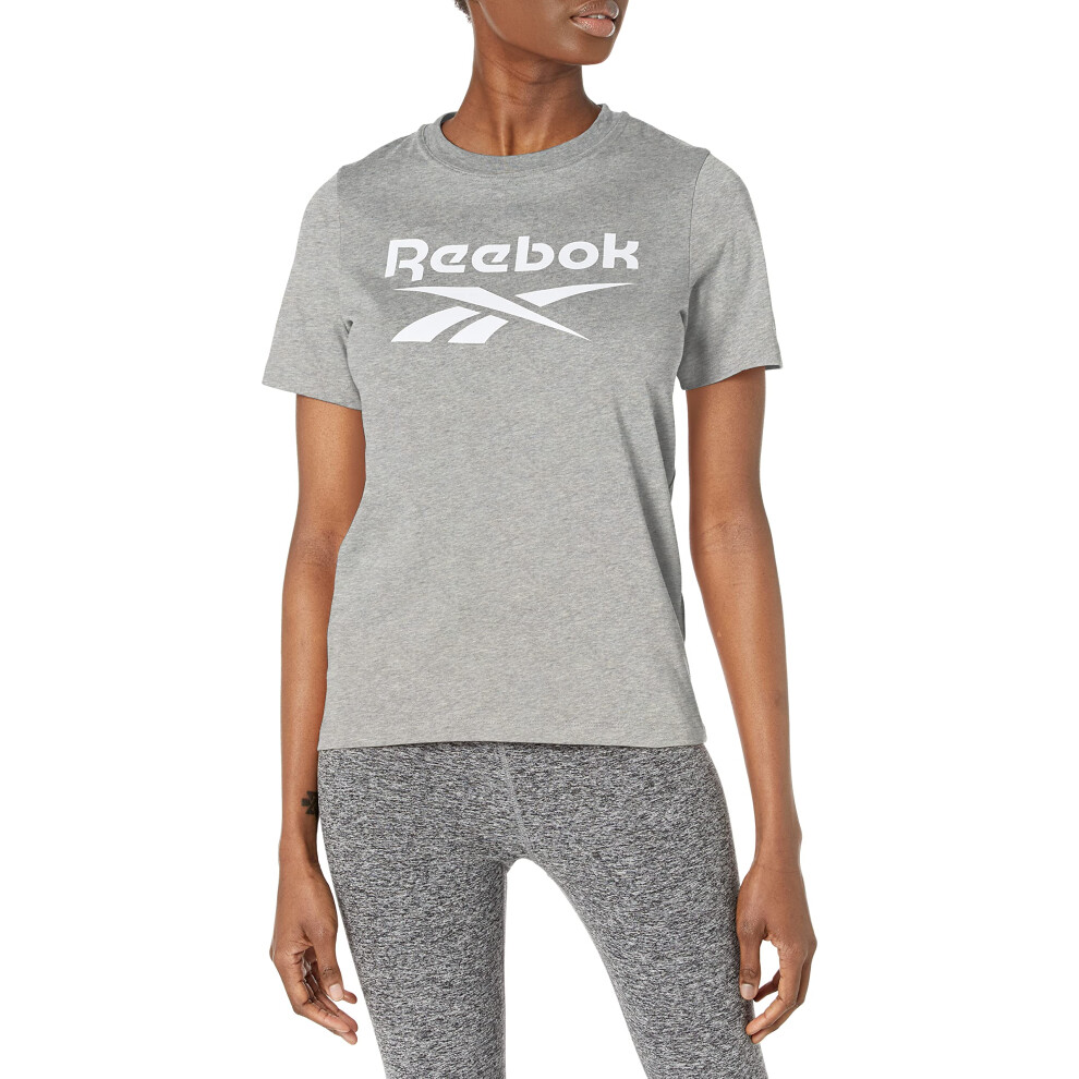 Reebok Women's Standard Big Tee  Medium Heather Grey/White Logo  Large