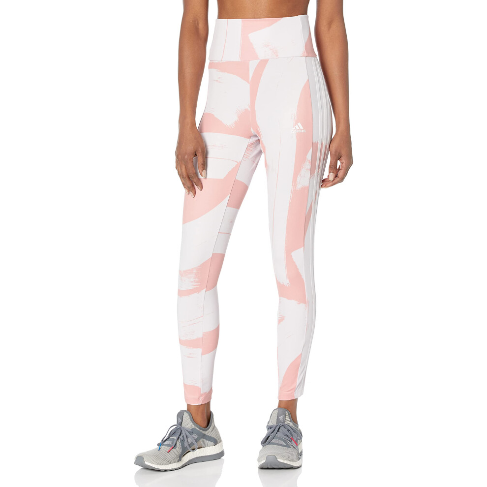 adidas Women's Printed 3-Stripes High Waisted Tights  Almost Pink/Whit