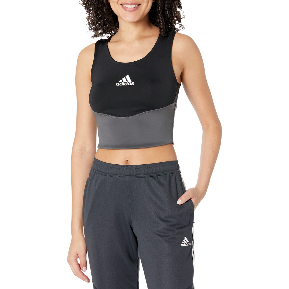 adidas Women's Colorblock 3-Stripes Crop Top  Black/Grey/White  Medium