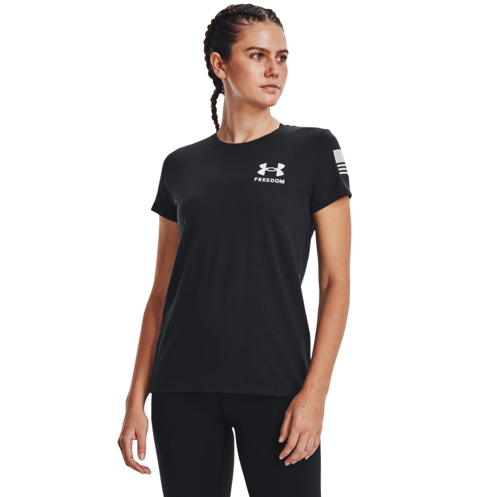 Under Armour Womens New Freedom Banner T-Shirt  (001) Black / / White