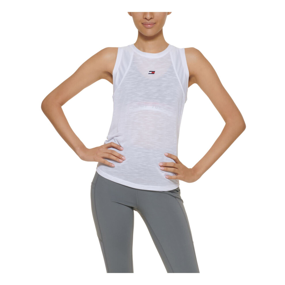 Tommy Hilfiger Sport Womens Tie-Back Mesh Tank Top White XS