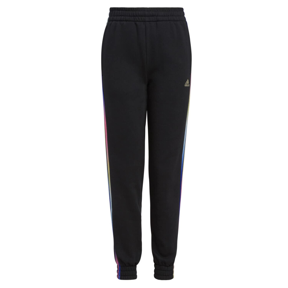 adidas Girls' 3-Stripes Cotton Joggers  Large  Black Allover Print