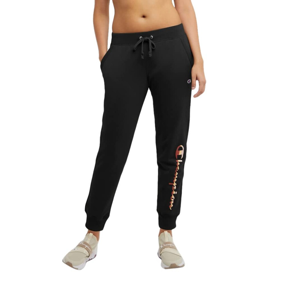 Champion Women's Powerblend Fleece Joggers with Foil Script Logo  Blac