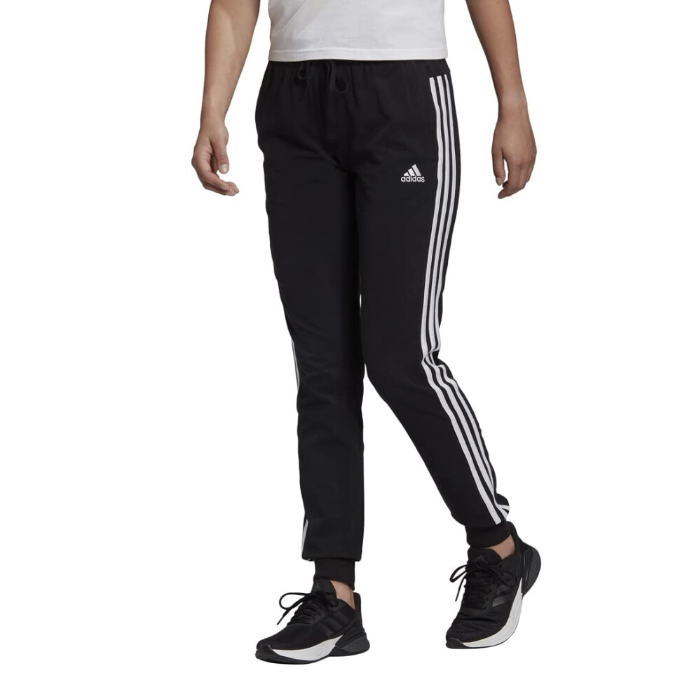 adidas Women's Essentials Single Jersey 3-Stripes Pants  Black/White