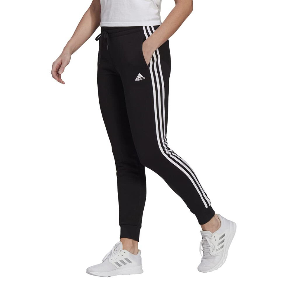 adidas womens 3-stripes Fleece Cuffed Pants  Black/White  Small US