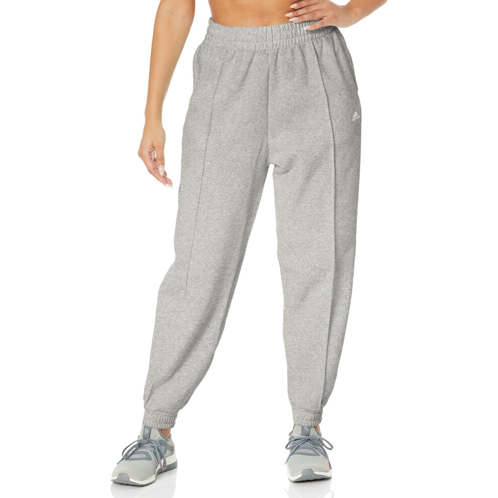 adidas Women's Studio Fleece Pants  Medium Grey Heather/White