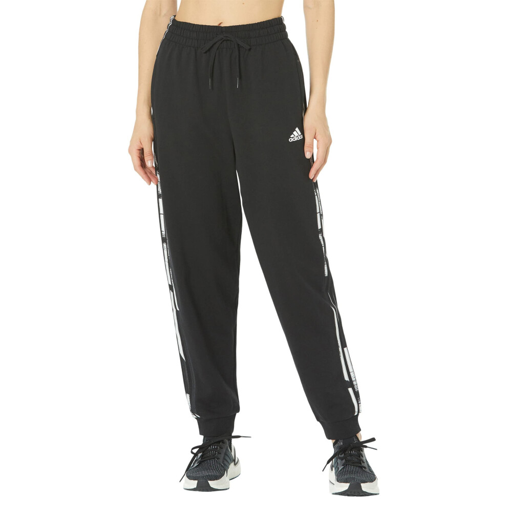 adidas Women's Essentials Printed 3-Stripes Loose Pants  Black/White