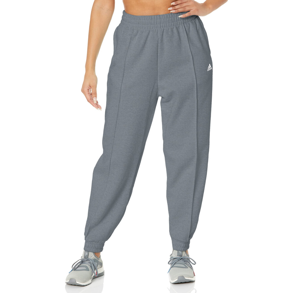 adidas Women's Studio Fleece Pants  Blue Oxide/White  Large