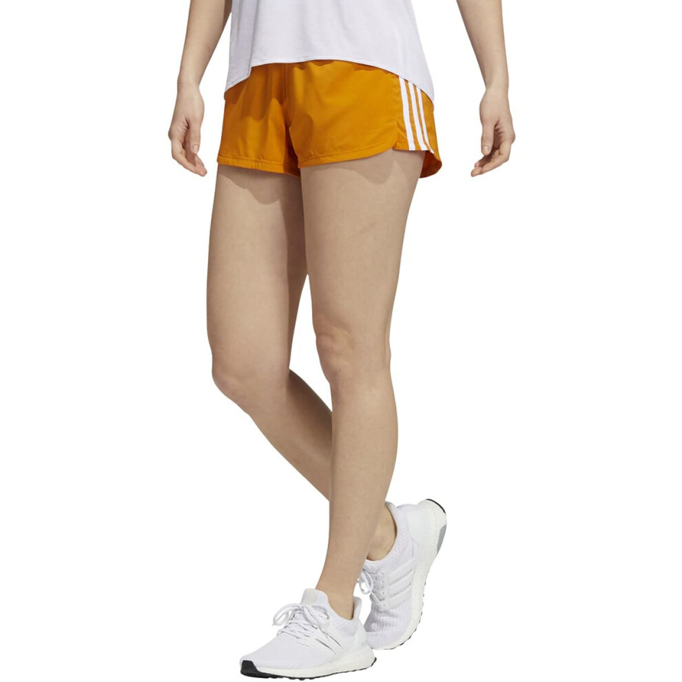 adidas Women's Pacer 3-Stripes Woven Shorts  Focus Orange/White  Small