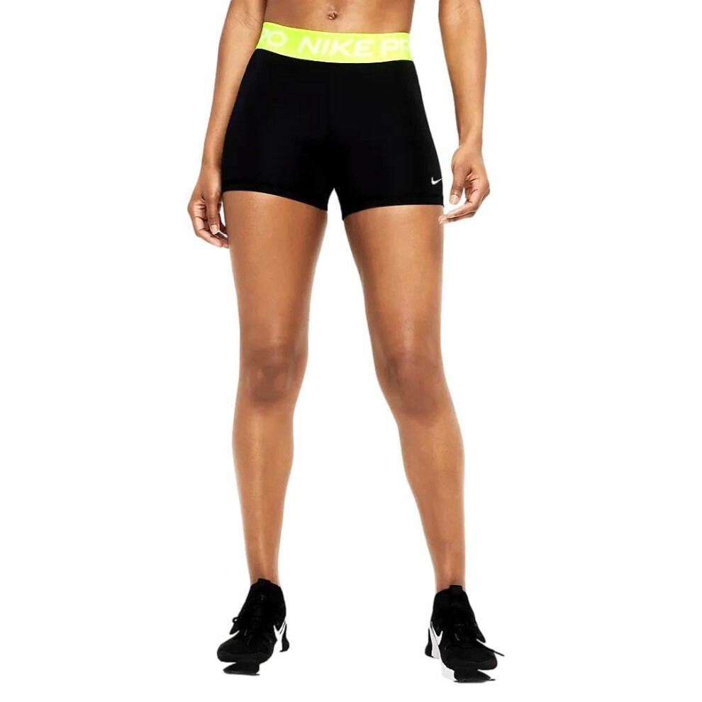 Nike Womens Pro 3"" Shorts (Black/Volt/White  X-Small)