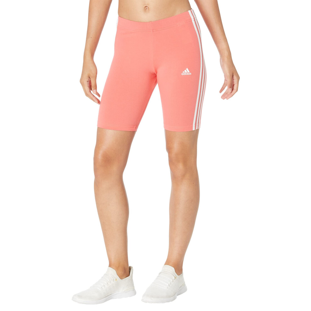 adidas Women's Essentials 3-Stripes Bike Shorts  Semi Turbo/White  Med