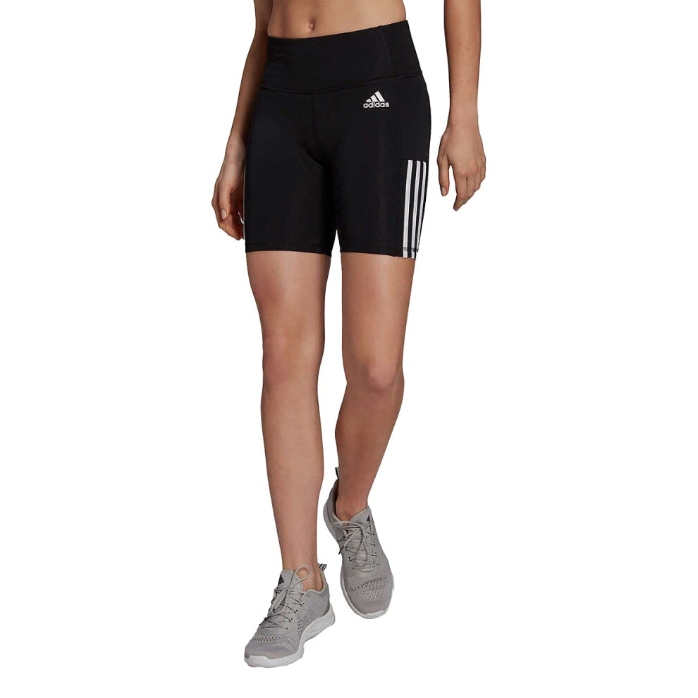 adidas Womens 3 Stripe High Waist Bike Shorts (Black/White  Small)