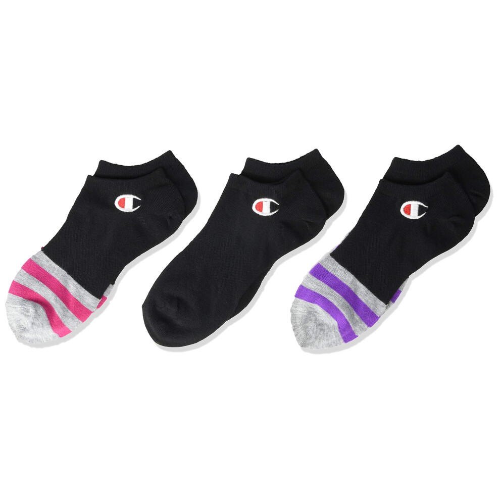 Champion Women's 3-Pack Super No Show w/Embroidery Socks  Black/Color