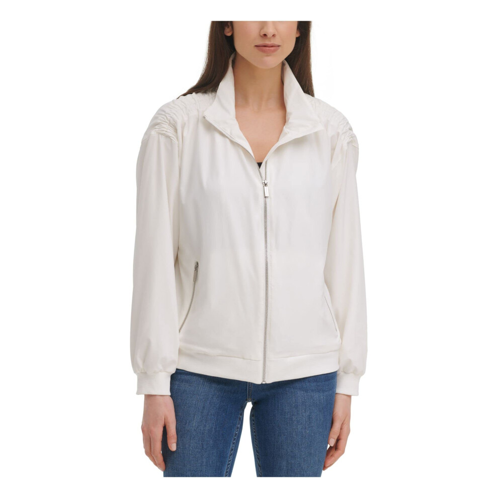 Calvin Klein Womens Shirred Lightweight Soft Shell Jacket White L