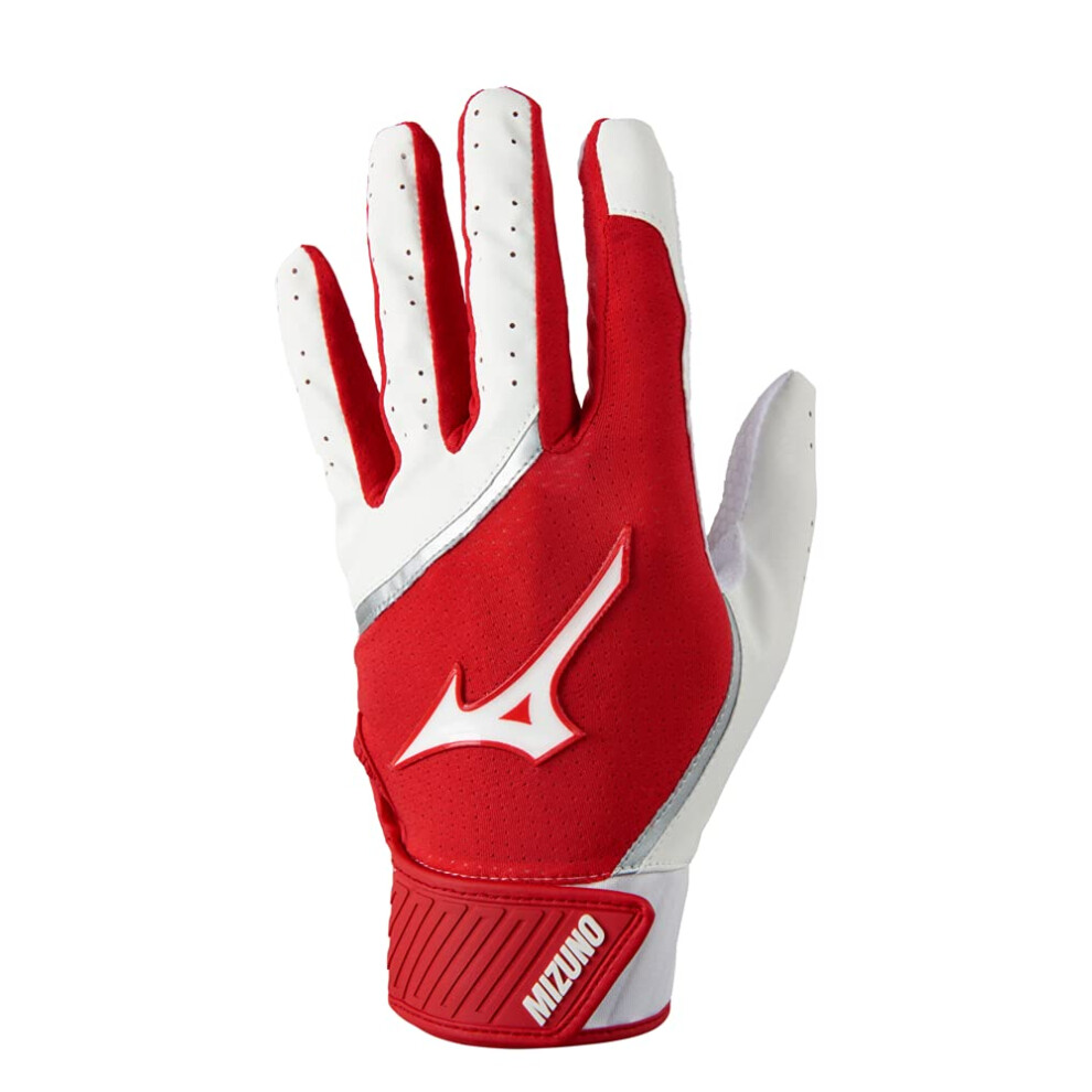 Mizuno MVP Youth Baseball Batting Glove  White-Red  Medium