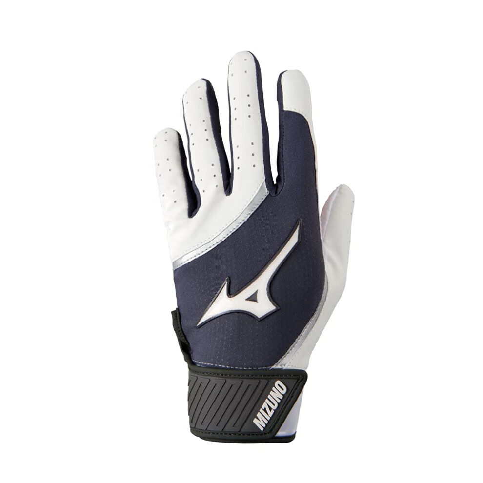 Mizuno MVP Adult Baseball Batting Glove  White-Grey  Small