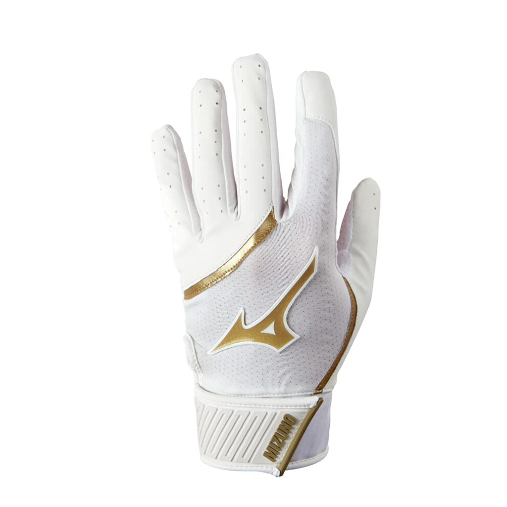 Mizuno MVP Youth Baseball Batting Glove  White-Gold  Small