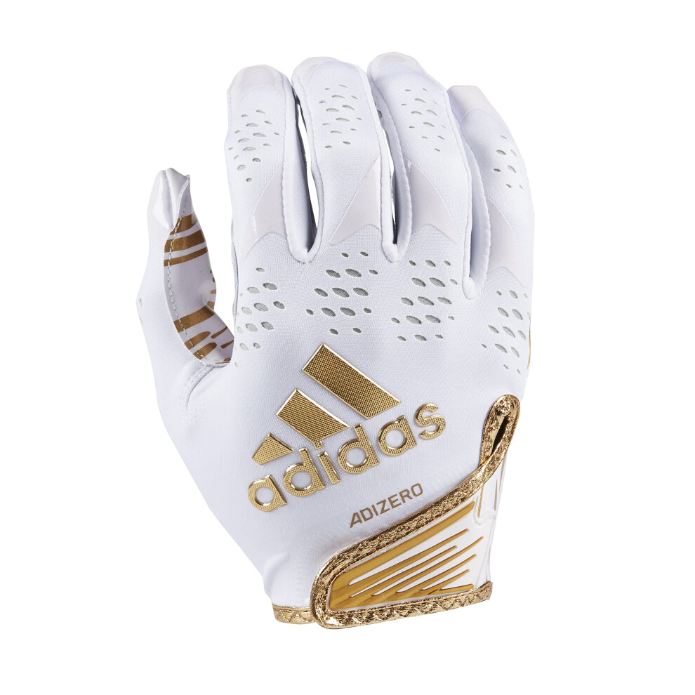 adidas Adizero 12 Adult Football Receiver Gloves  White/Metallic Gold